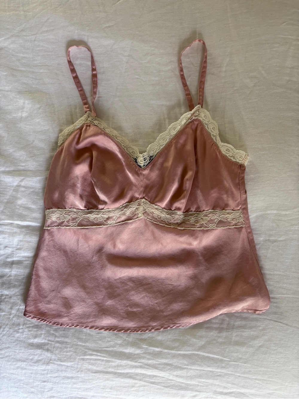 100% silk light pink with cream lace lingerie top size 4